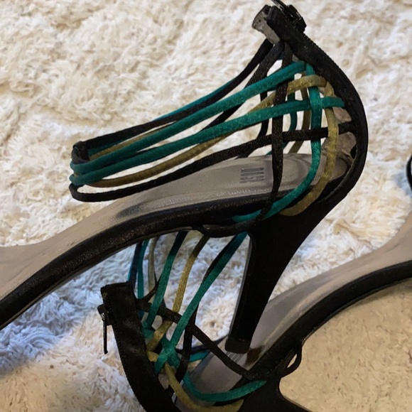 NOSE Strapy satin black green ash gold heel - Picture 4 of 7